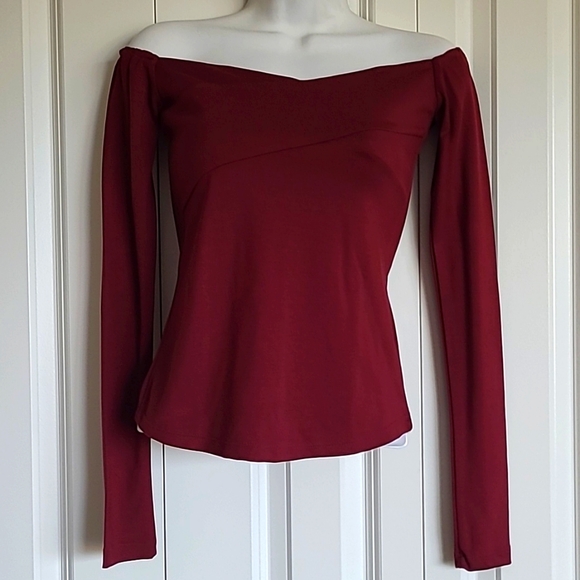 BNWT Dark Red Off Shoulder Long Sleeve Shirt (XS) - Picture 1 of 4